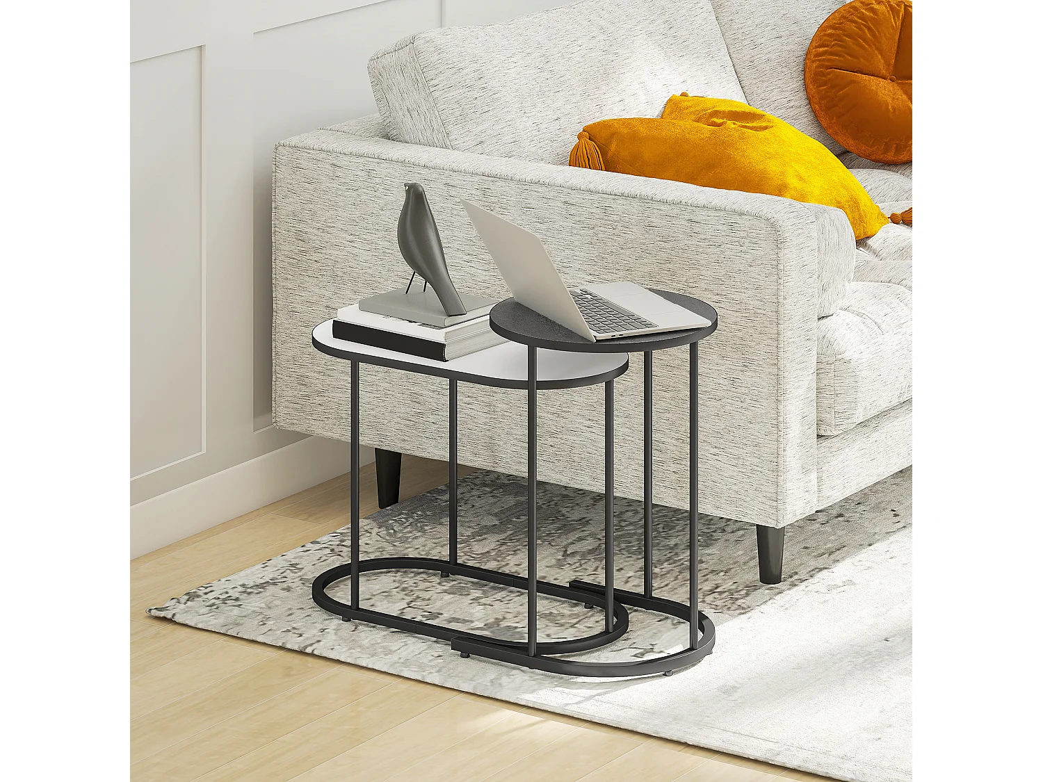 Set di 2 tavolini da salotto impilabili tavolini bassi con telaio in metallo per soggiorno