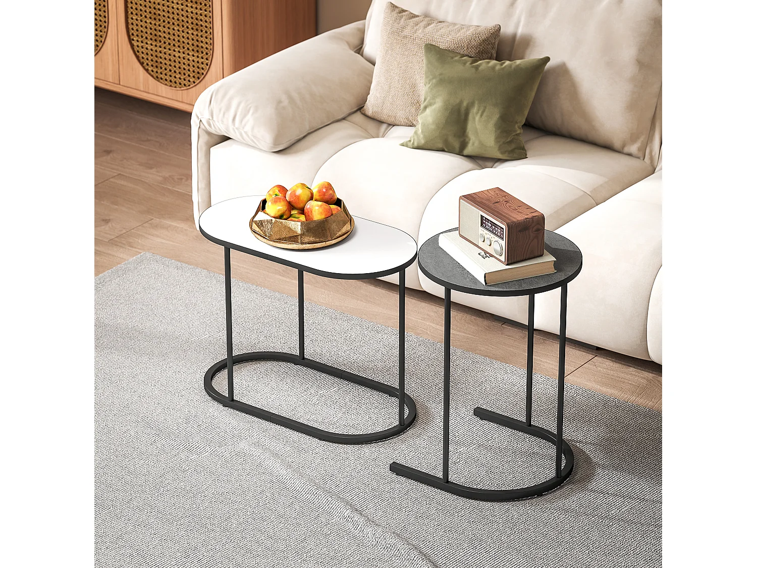Set di 2 tavolini da salotto impilabili tavolini bassi con telaio in metallo per soggiorno