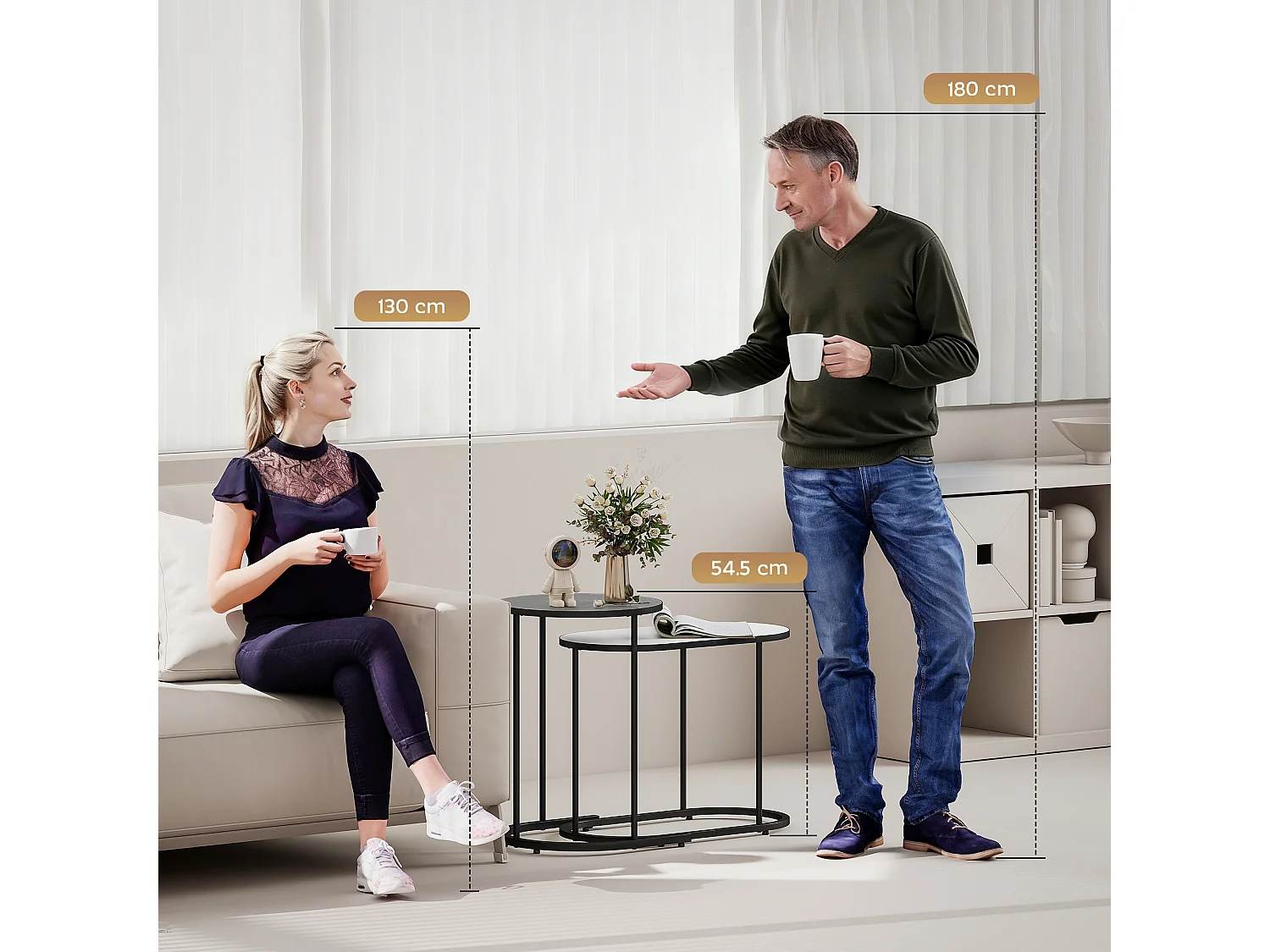 Set di 2 tavolini da salotto impilabili tavolini bassi con telaio in metallo per soggiorno