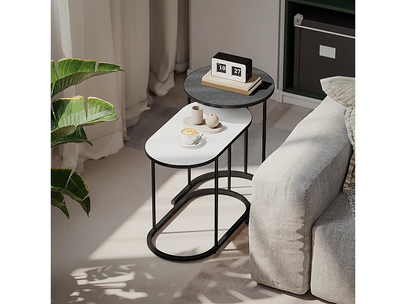 Set di 2 tavolini da salotto impilabili tavolini bassi con telaio in metallo per soggiorno
