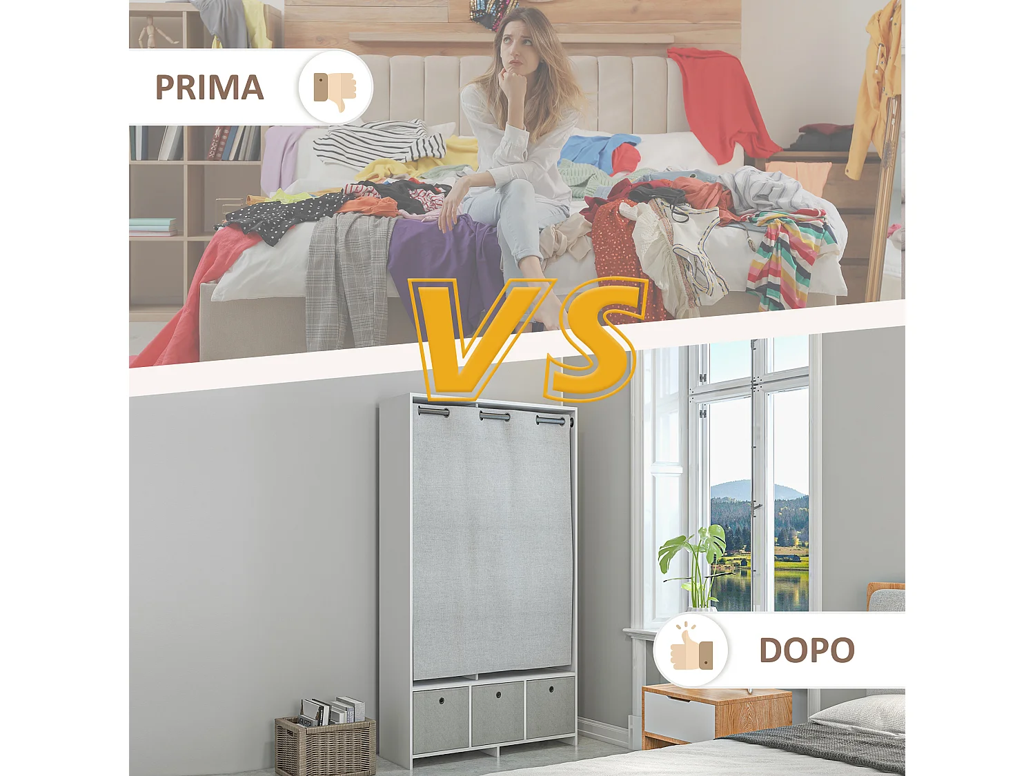 Guardaroba con guida per appendere 3 ripiani e 3 cassetti bianco