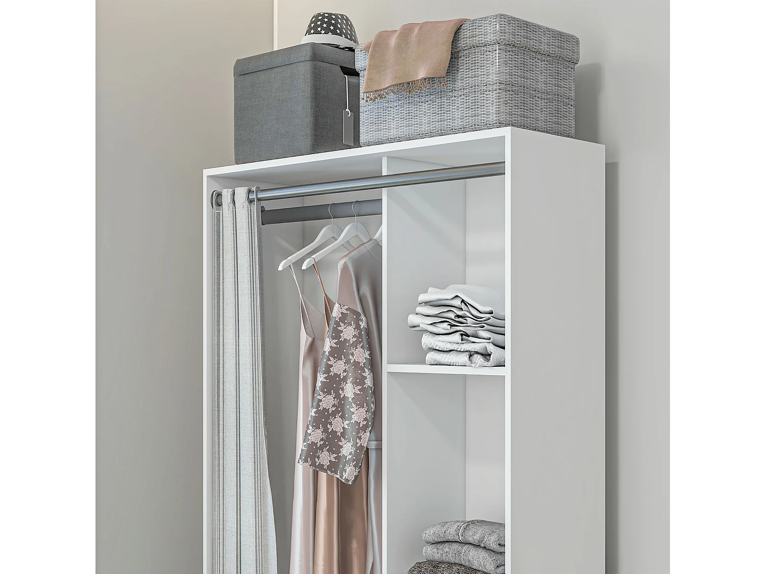 Guardaroba con guida per appendere 3 ripiani e 3 cassetti bianco