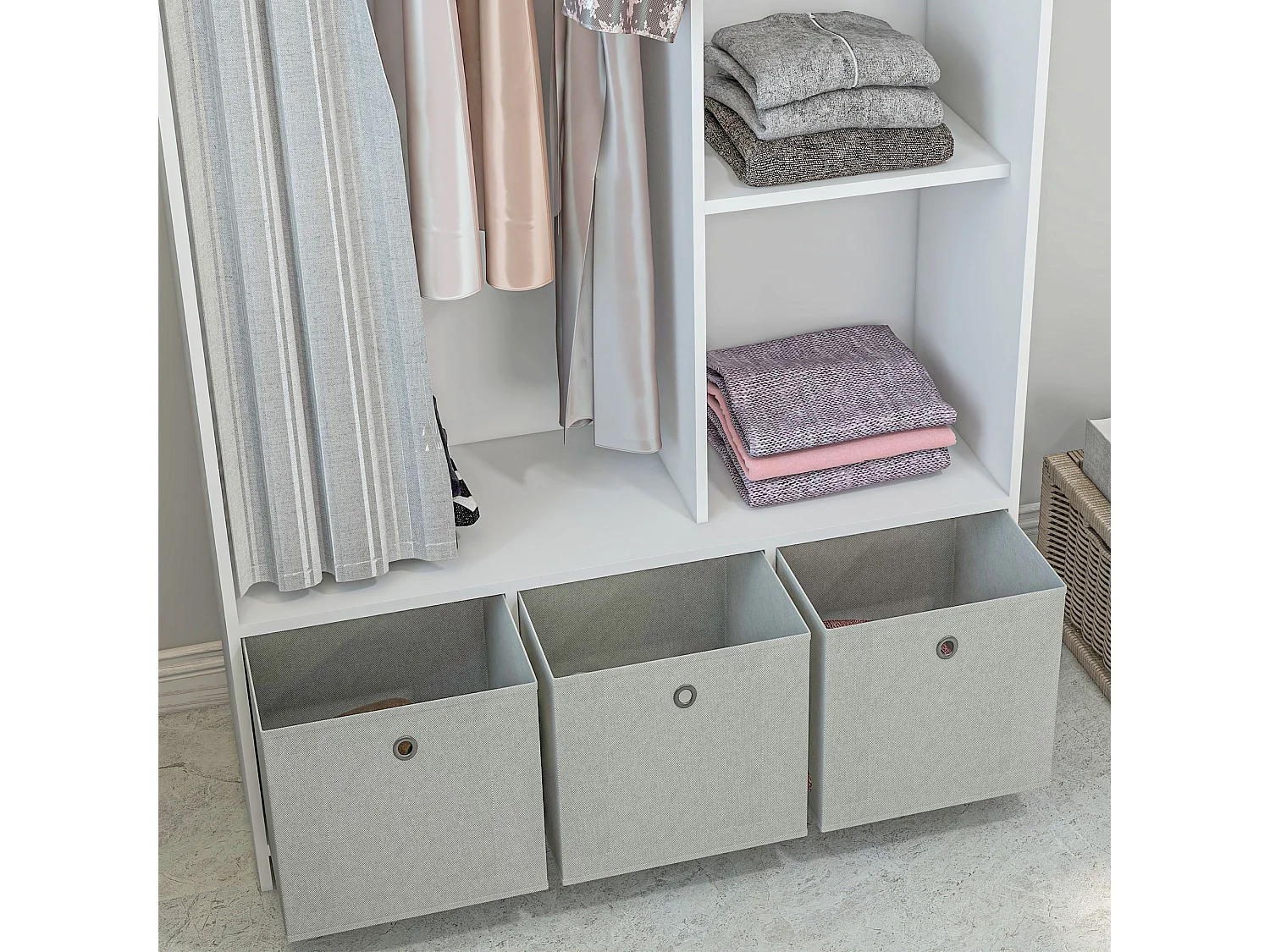 Guardaroba con guida per appendere 3 ripiani e 3 cassetti bianco