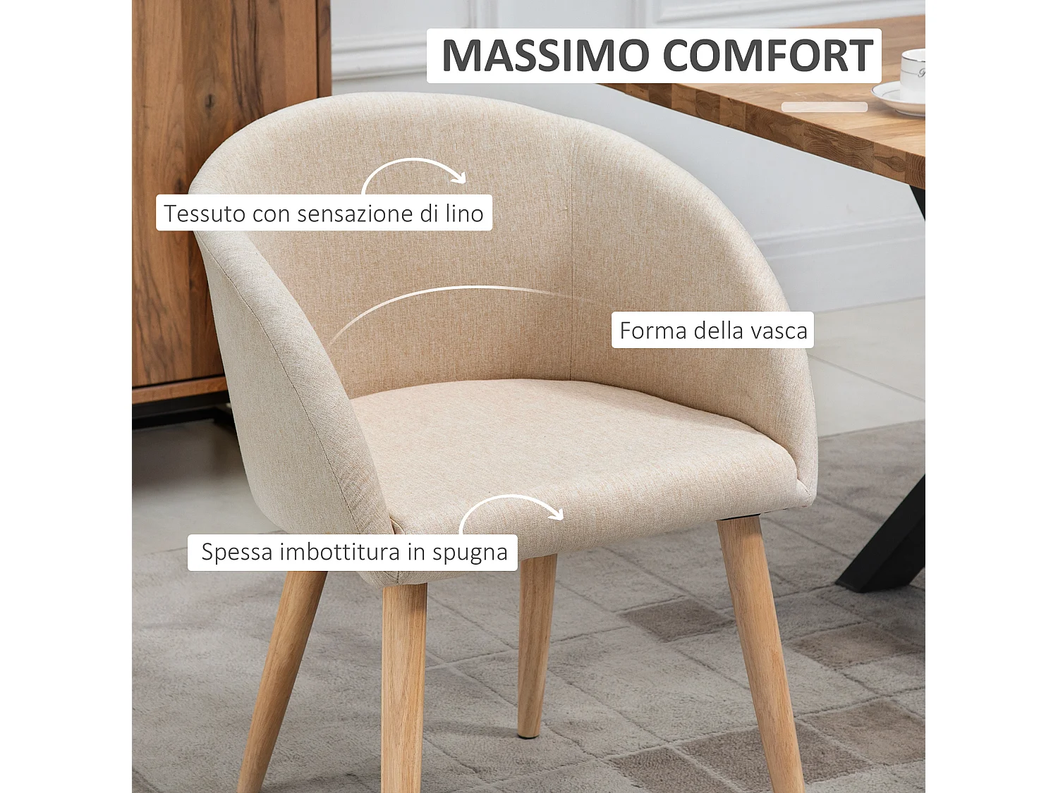 Set di 2 sedie da pranzo stile scandinavo sedie da cucina in tessuto effetto lino