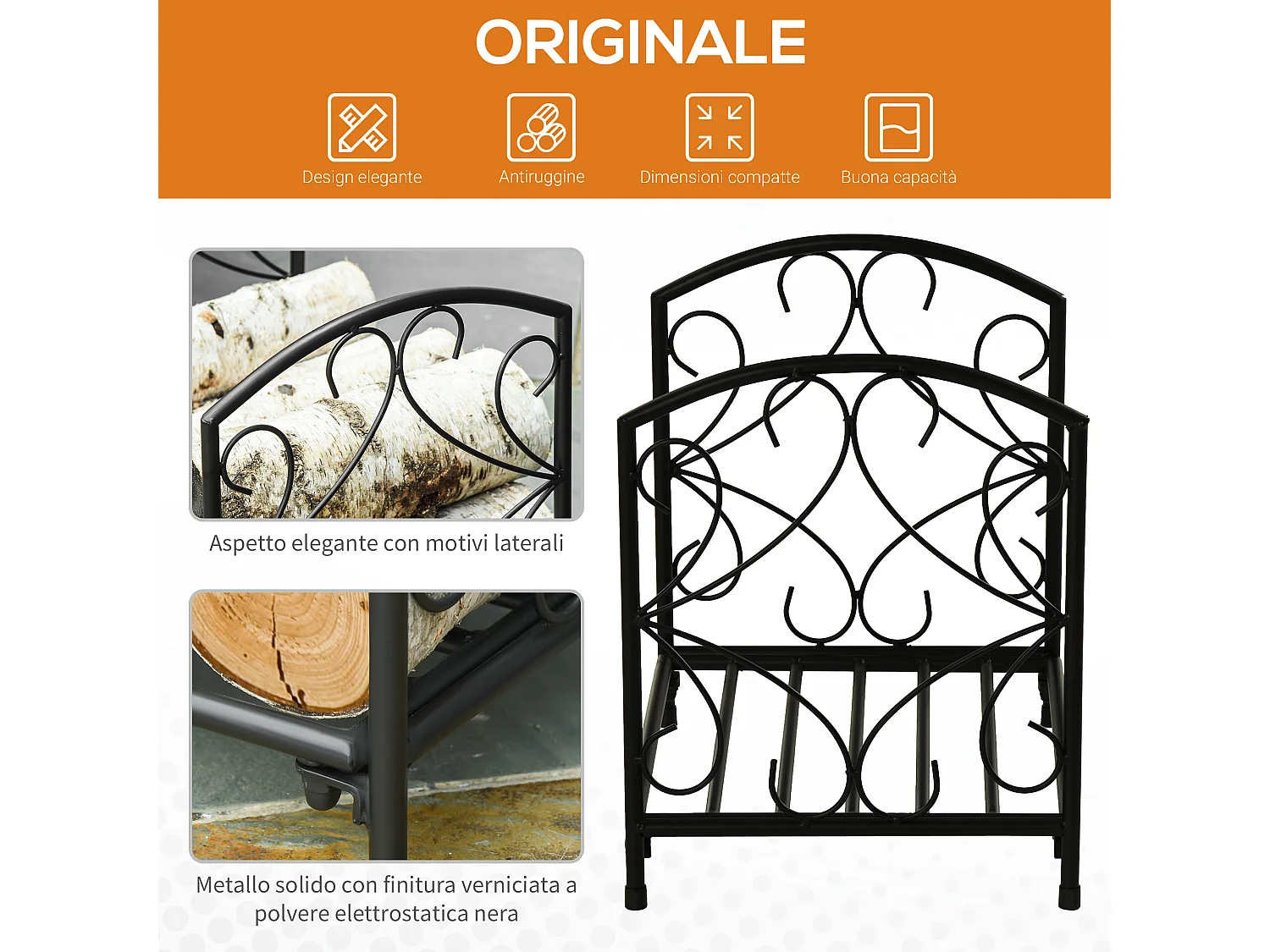 Portalegna da interno ed esterno in metallo 39.5x31.5x39.5cm