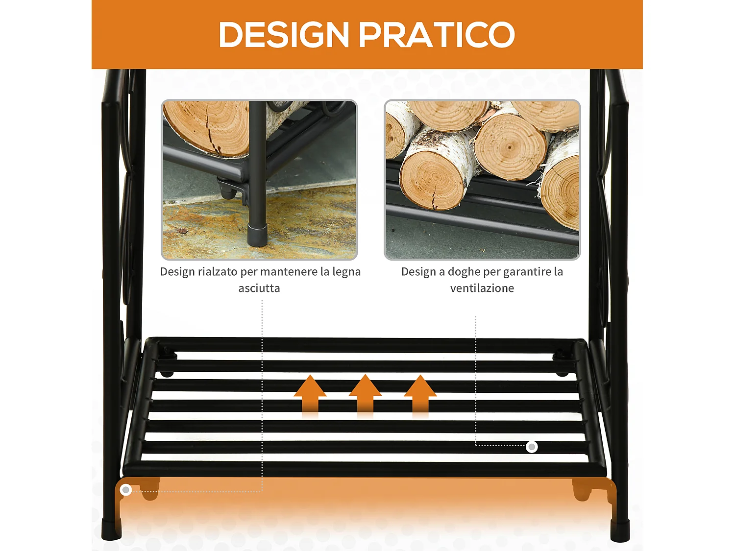 Portalegna da interno ed esterno in metallo 39.5x31.5x39.5cm