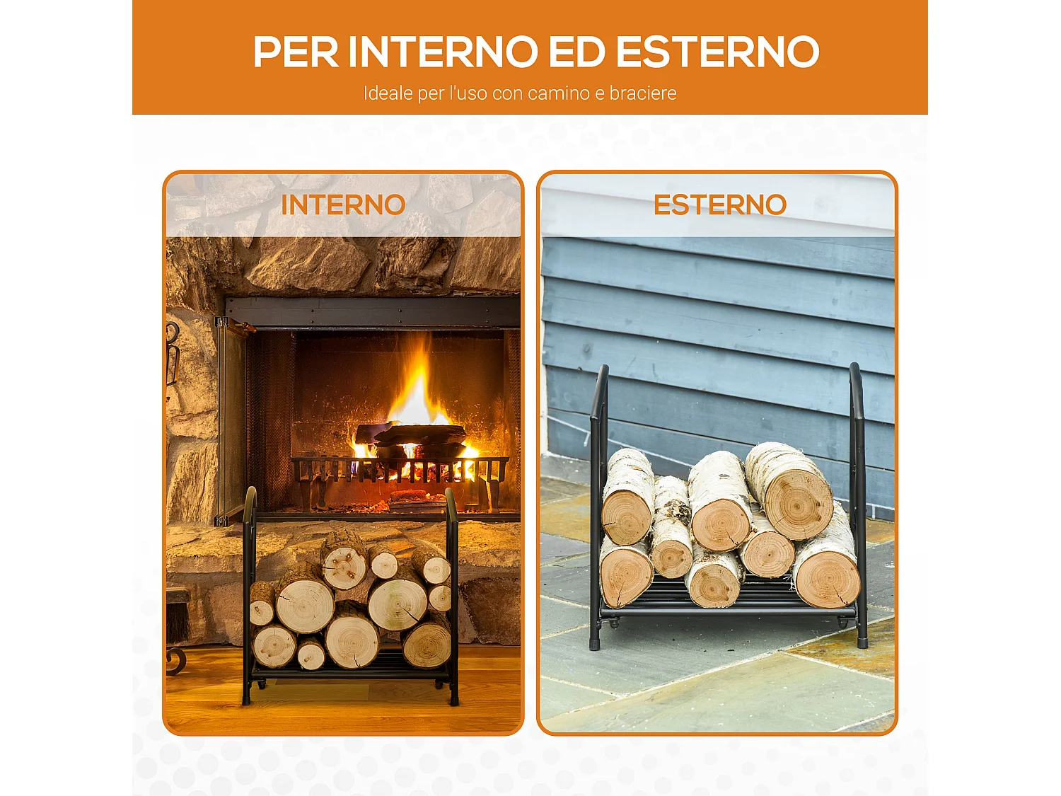 Portalegna da interno ed esterno in metallo 39.5x31.5x39.5cm