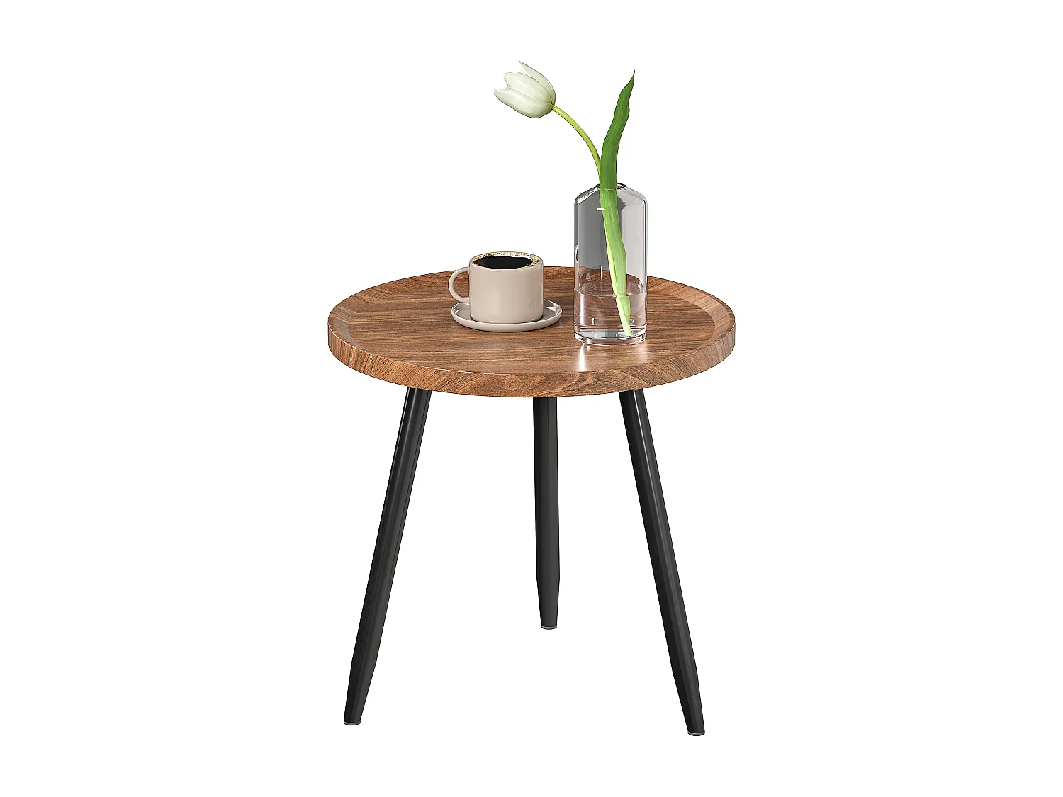 Tavolino da caffè rotondo con bordo rialzato e 3 gambe