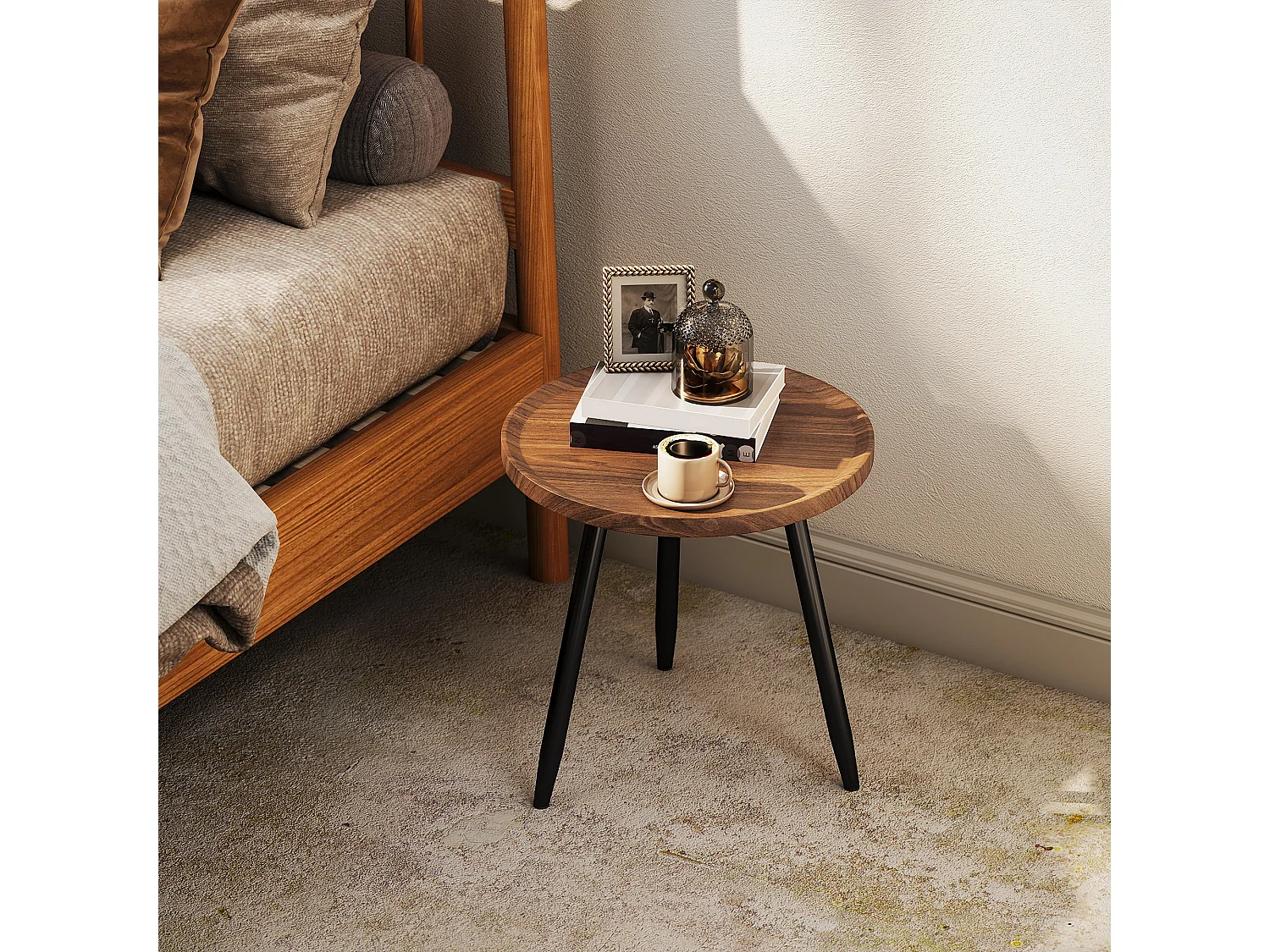Tavolino da caffè rotondo con bordo rialzato e 3 gambe
