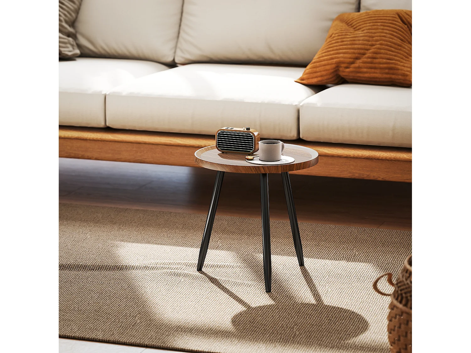 Tavolino da caffè rotondo con bordo rialzato e 3 gambe