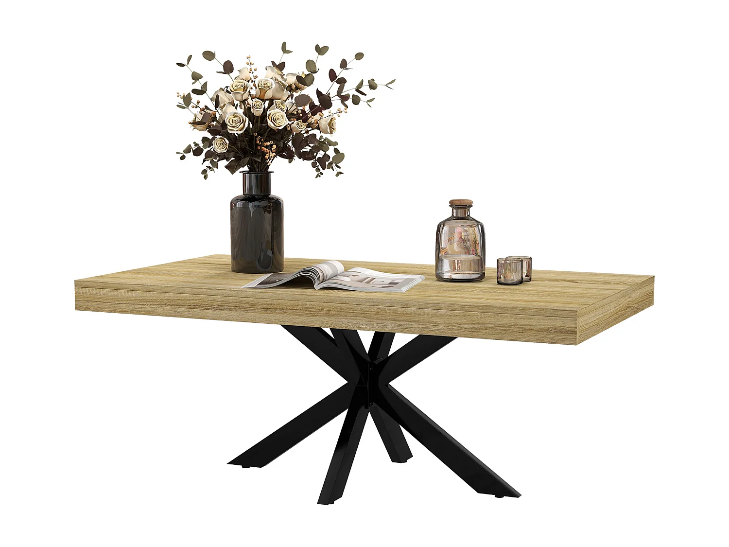 Tavolino da caffè in stile industriale con gambe incrociate e piedini antiscivolo