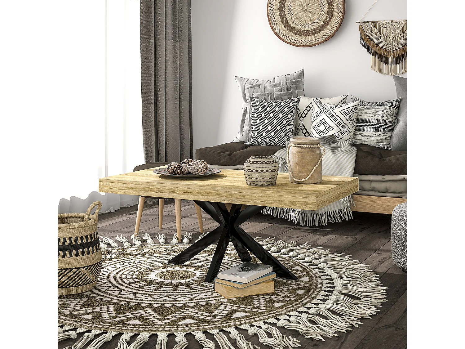 Tavolino da caffè in stile industriale con gambe incrociate e piedini antiscivolo