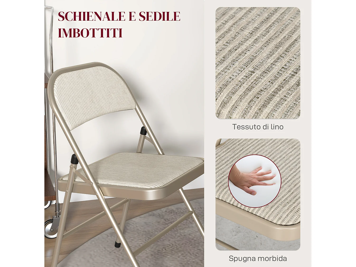 Het di 6 sedie pieghevoli imbottite in poliestere sedie richiudibili salvaspazio in acciaio