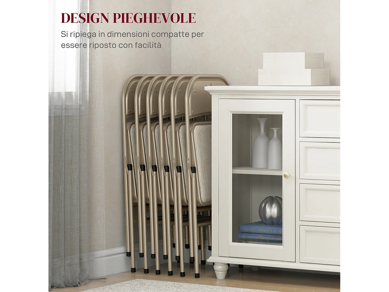 Het di 6 sedie pieghevoli imbottite in poliestere sedie richiudibili salvaspazio in acciaio