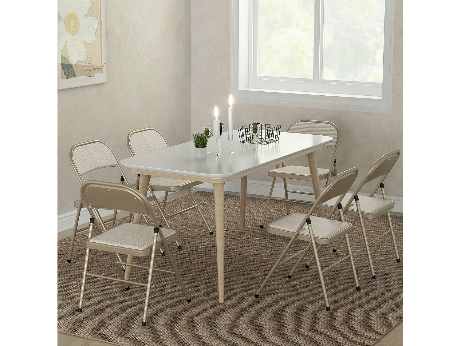 Het di 6 sedie pieghevoli imbottite in poliestere sedie richiudibili salvaspazio in acciaio