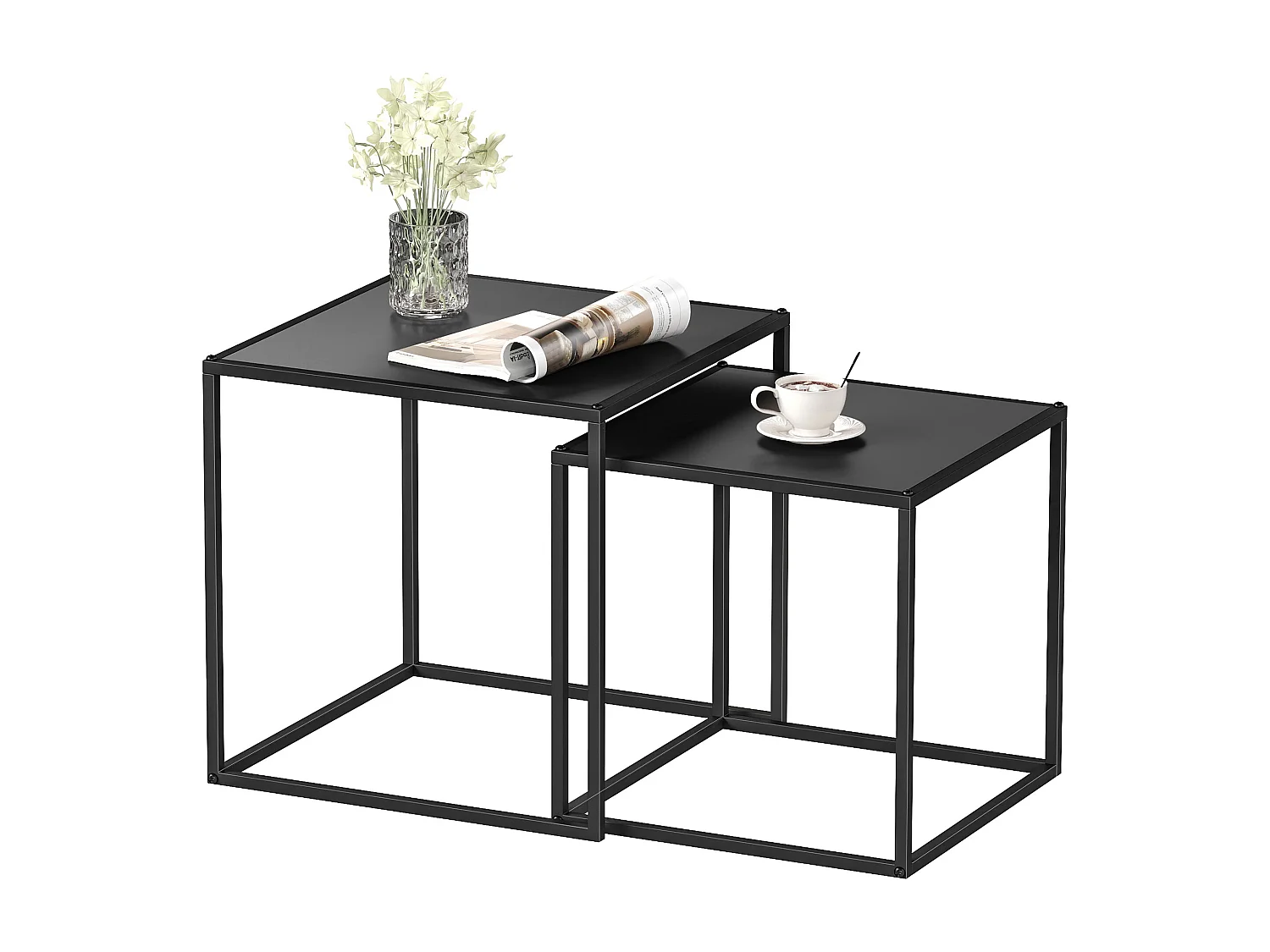 Set 2 tavolini da caffè impilabili quadrati tavolini da salotto