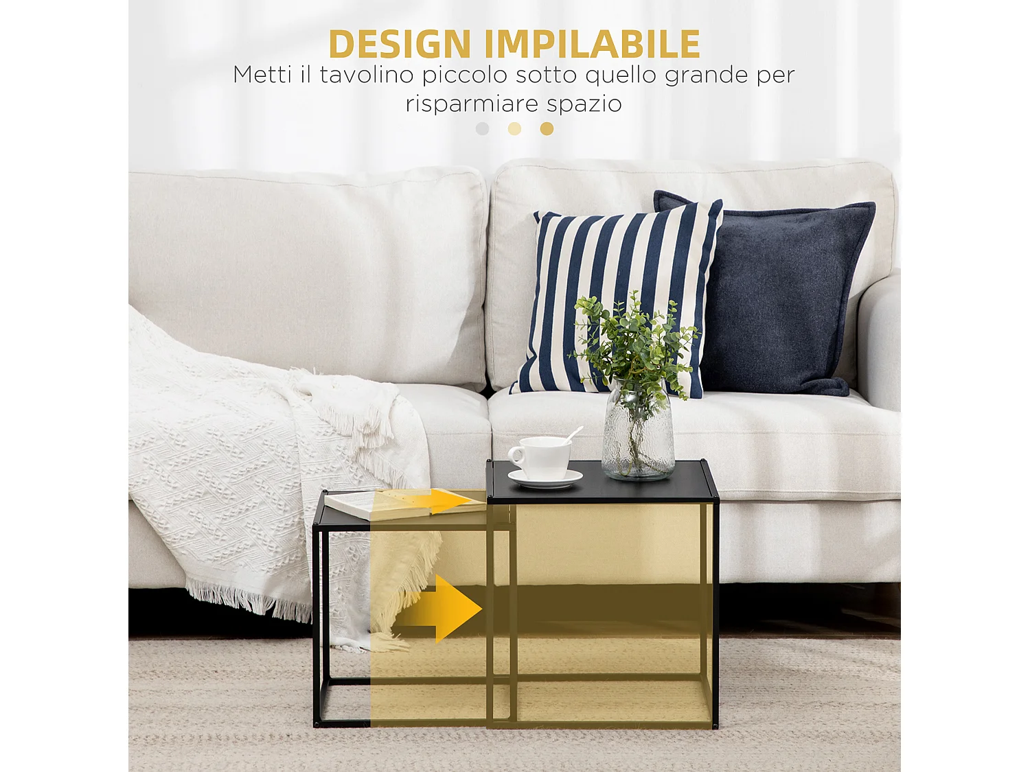 Set 2 tavolini da caffè impilabili quadrati tavolini da salotto