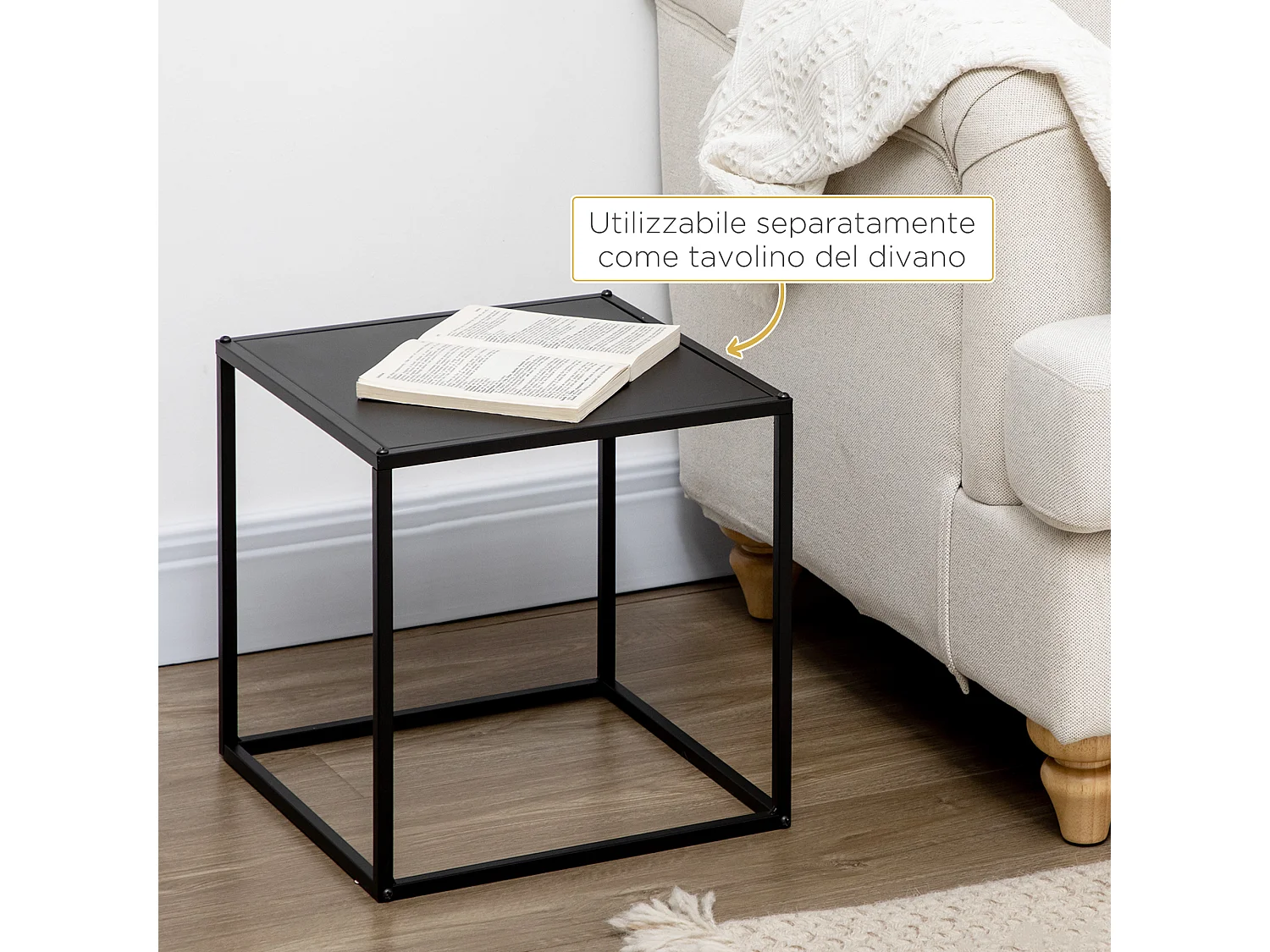 Set 2 tavolini da caffè impilabili quadrati tavolini da salotto