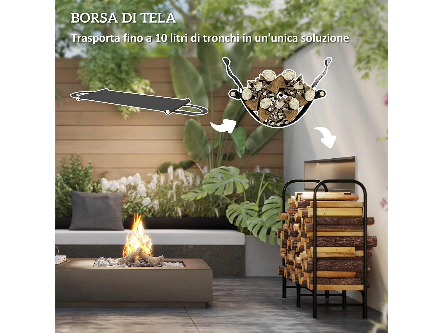 Portalegna regolabile con copertura e telo di trasporto metallo nero