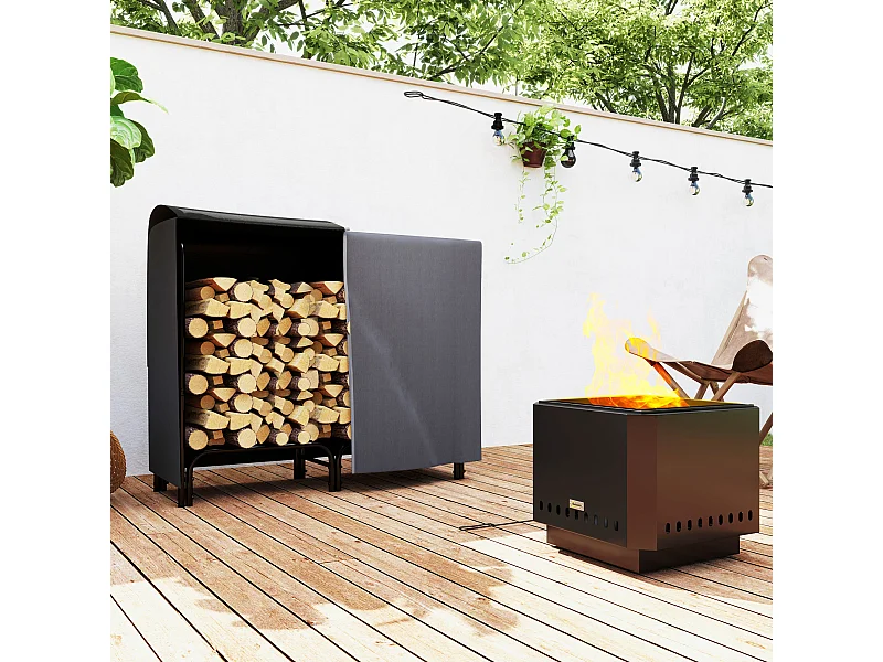 Portalegna regolabile con copertura e telo di trasporto metallo nero