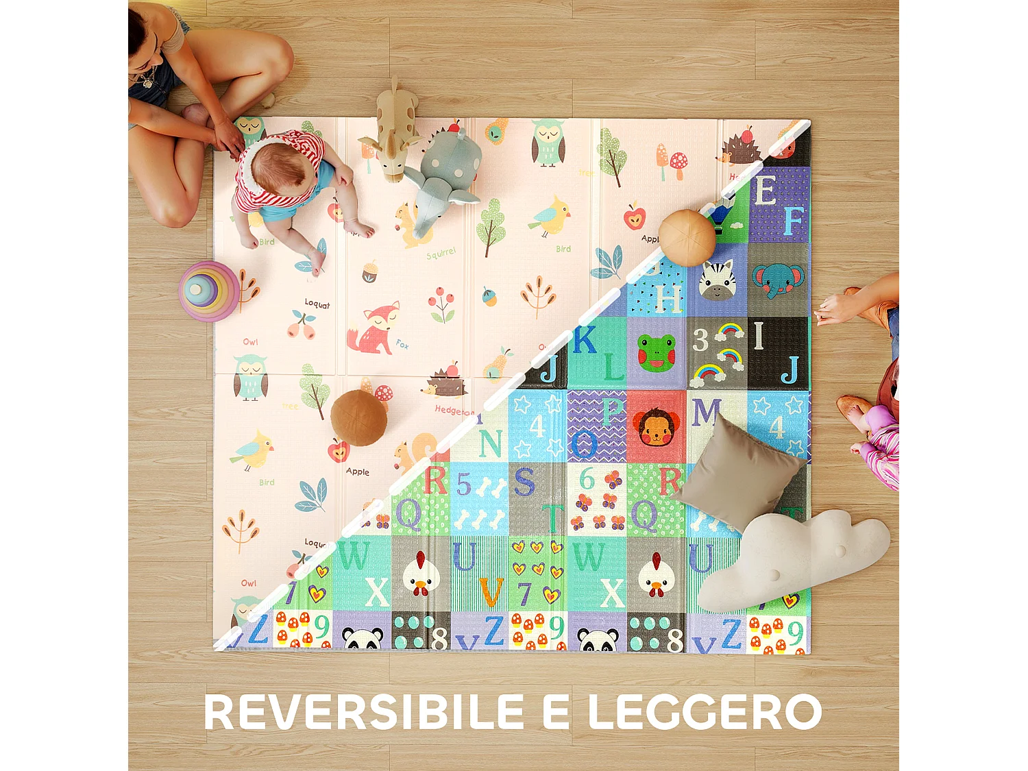 Tappeto per bambini 0-3 anni con numeri e lettere in xpe multicolore