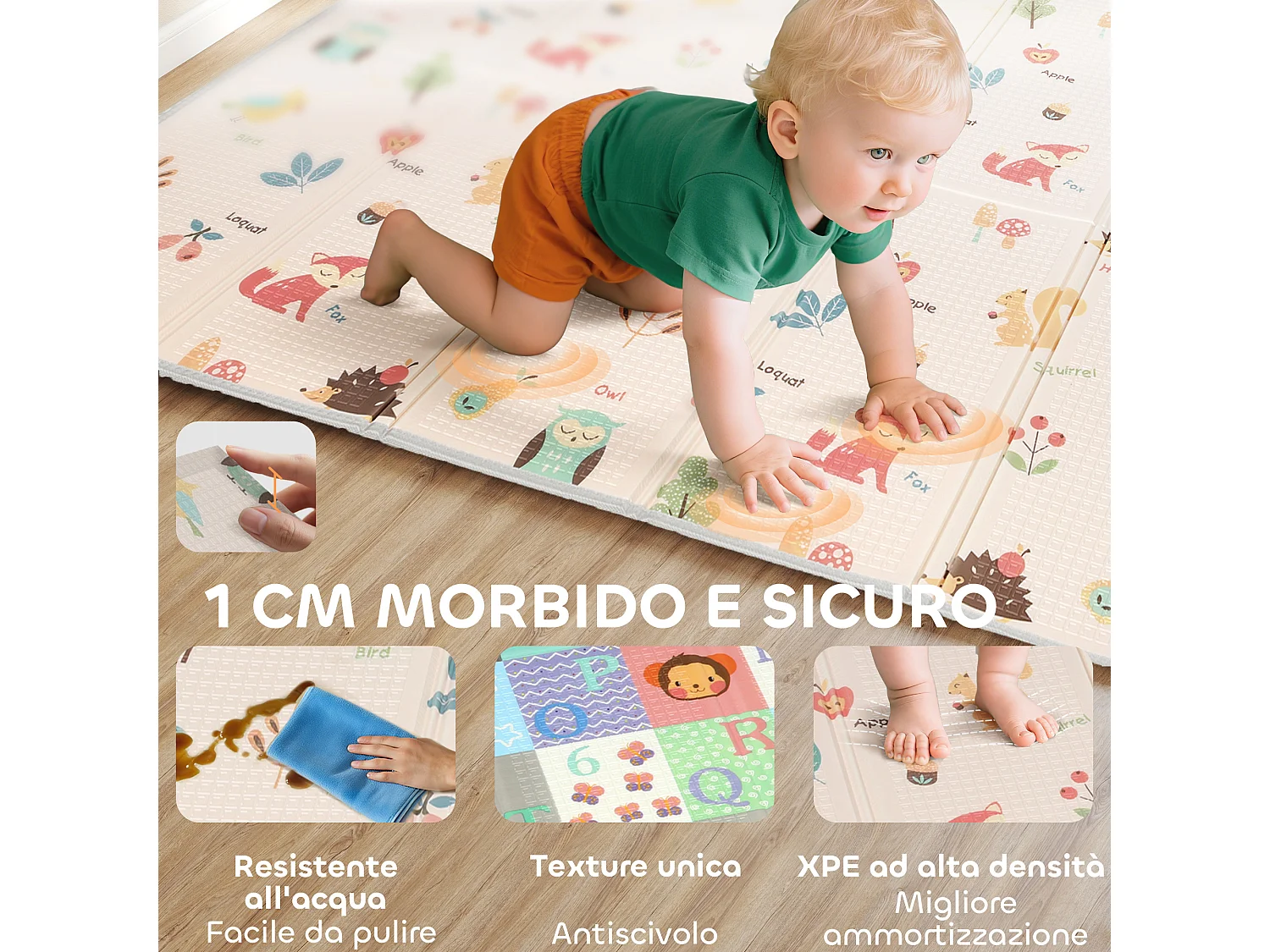 Tappeto per bambini 0-3 anni con numeri e lettere in xpe multicolore