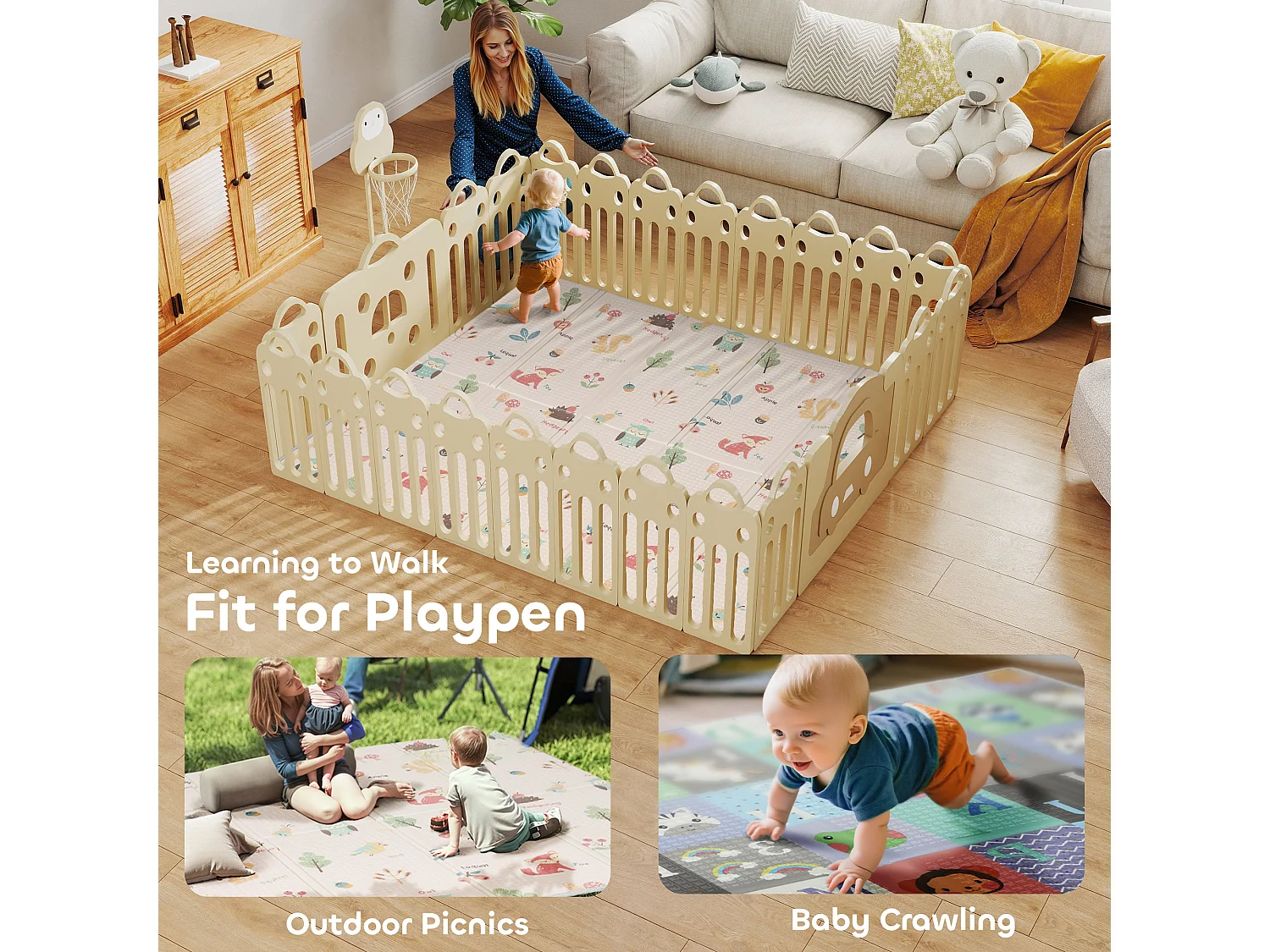 Tappeto per bambini 0-3 anni con numeri e lettere in xpe multicolore