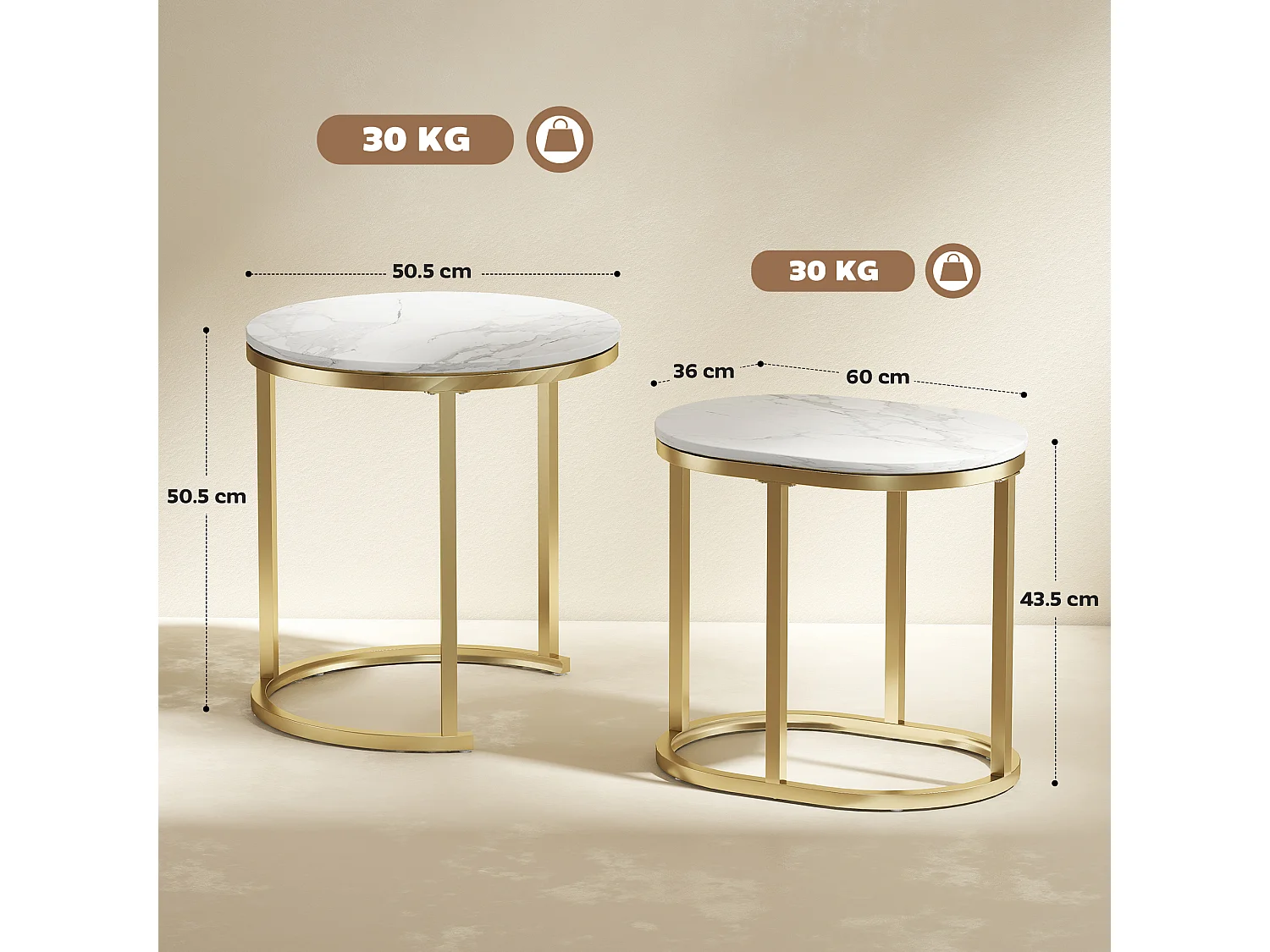 Tavolino salotto sovrapponibili con piano effetto marmo