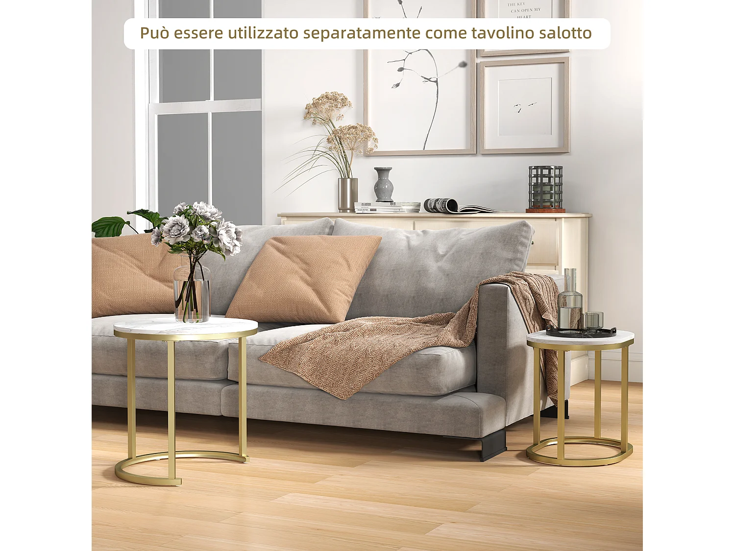 Tavolino salotto sovrapponibili con piano effetto marmo