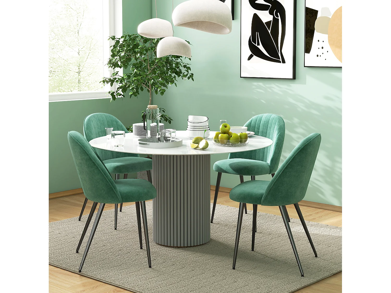 Set 4 sedie imbottite e moderne in tessuto effetto velluto verde