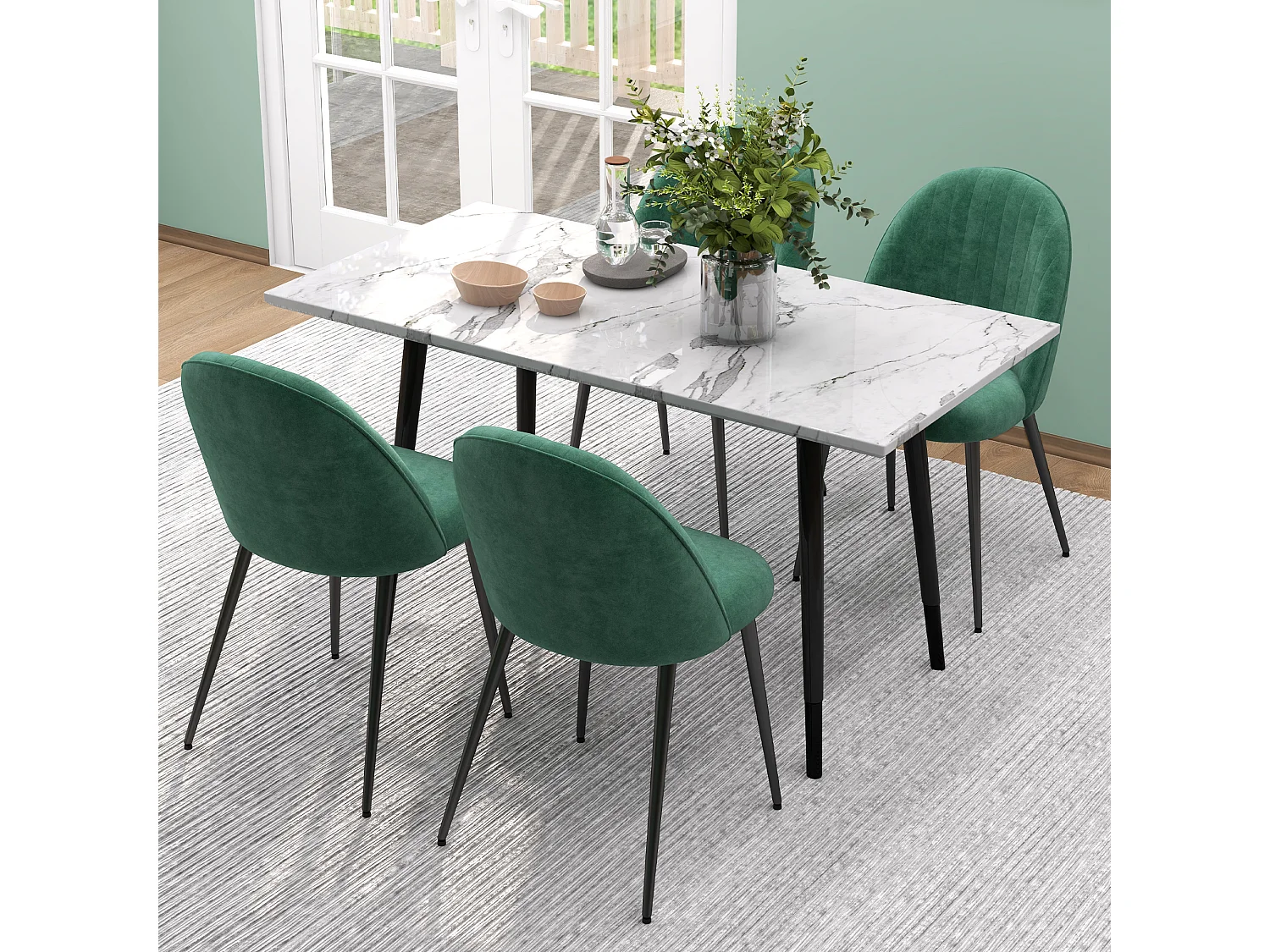 Set 4 sedie imbottite e moderne in tessuto effetto velluto verde