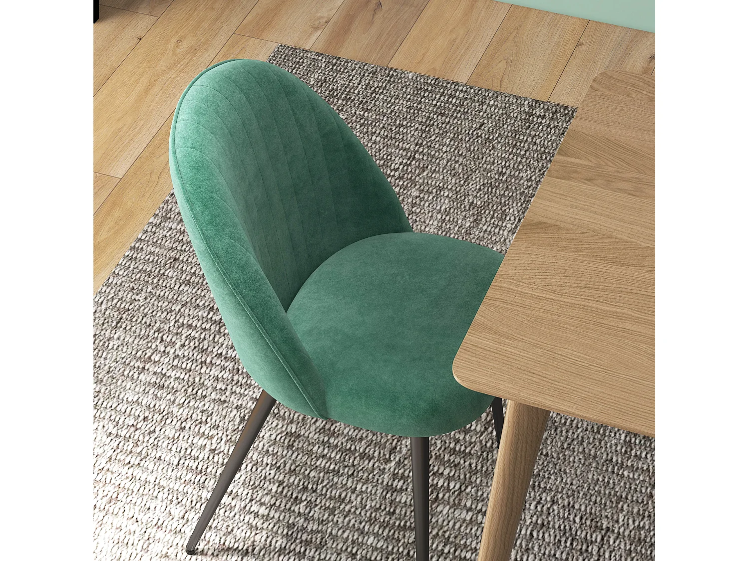 Set 4 sedie imbottite e moderne in tessuto effetto velluto verde