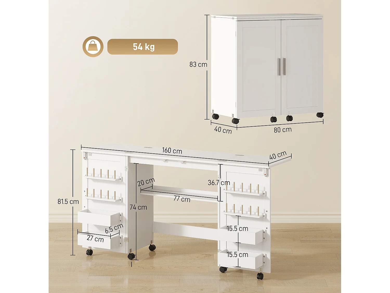 Mobile per macchina da cucire pieghevole a 2 ante magnetiche