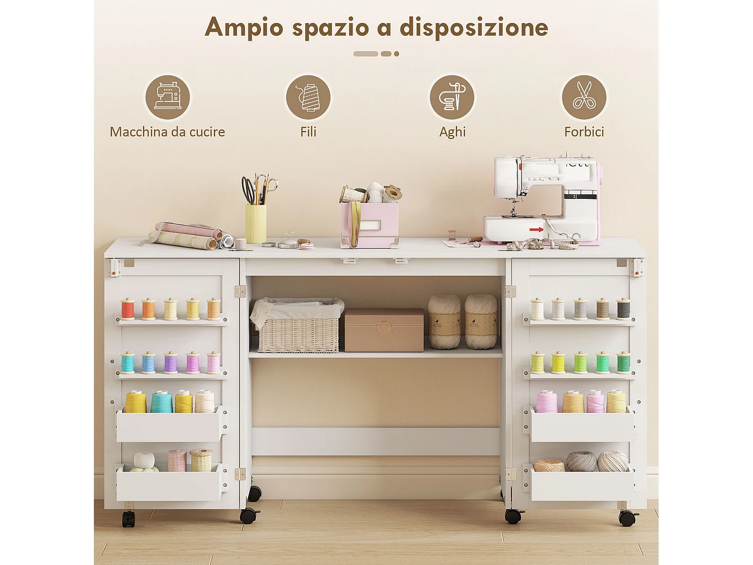 Mobile per macchina da cucire pieghevole a 2 ante magnetiche