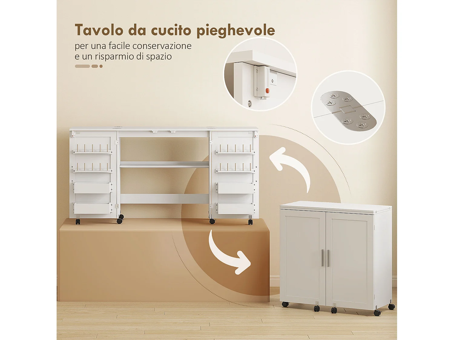 Mobile per macchina da cucire pieghevole a 2 ante magnetiche