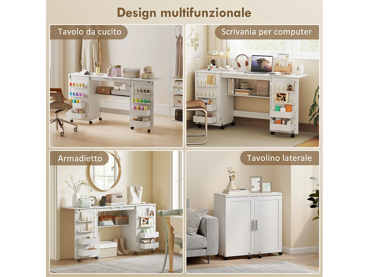 Mobile per macchina da cucire pieghevole a 2 ante magnetiche