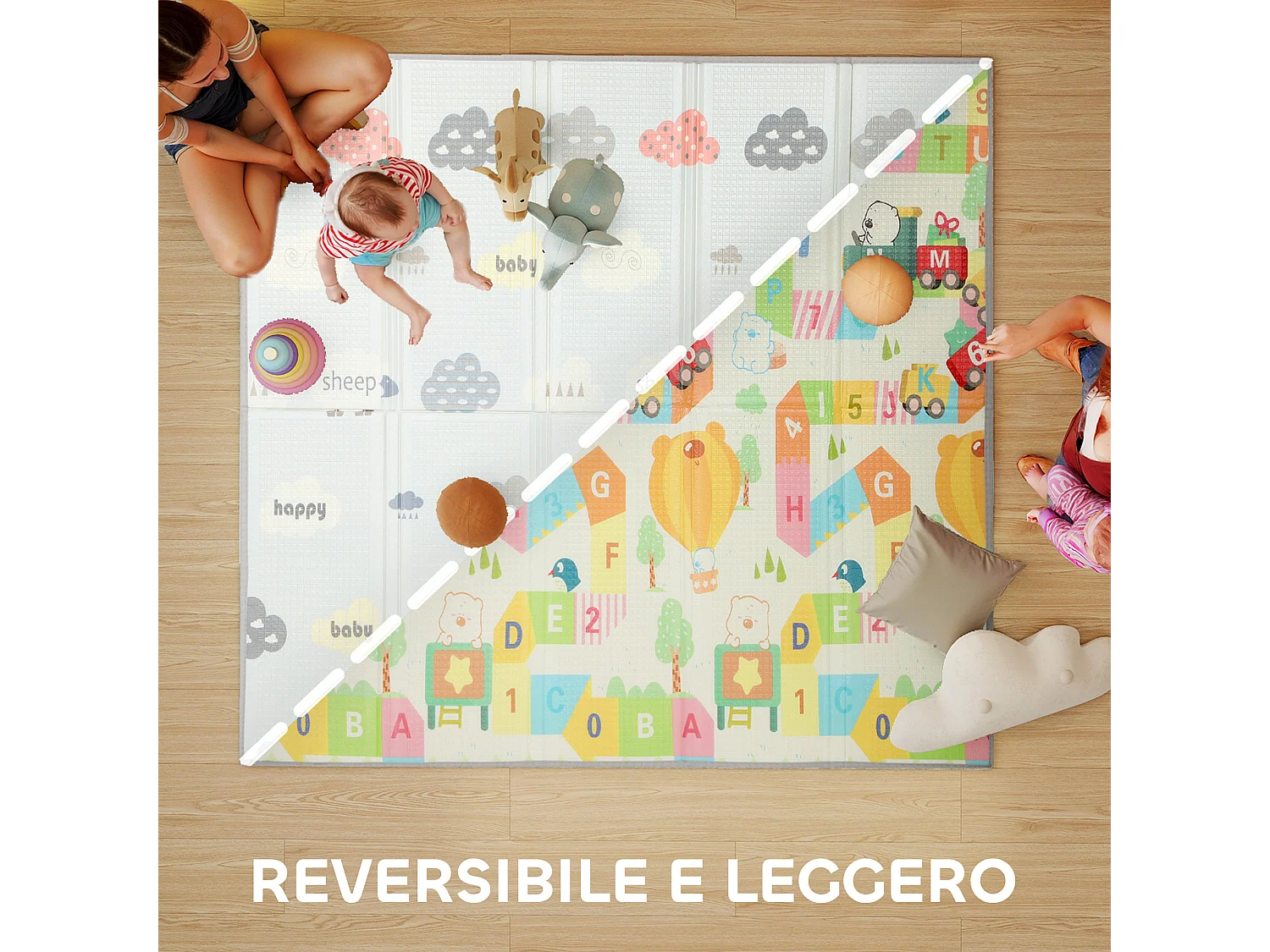Tappeto per bambini 0-3 anni con lettere alfabeto in xpe multicolore