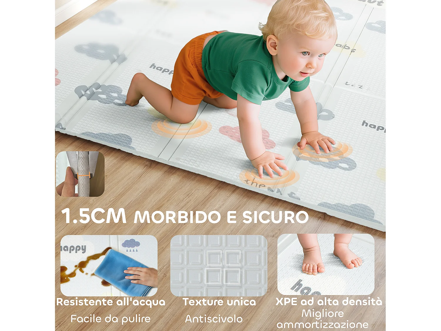 Tappeto per bambini 0-3 anni con lettere alfabeto in xpe multicolore