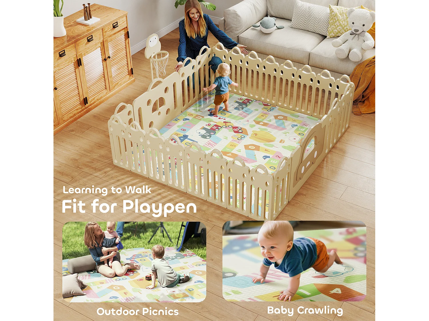 Tappeto per bambini 0-3 anni con lettere alfabeto in xpe multicolore