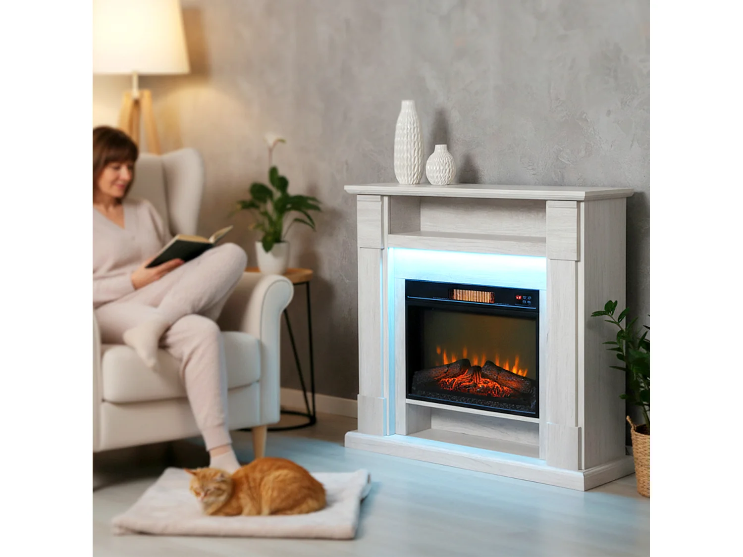 Camino elettrico con cornice effetto fiamma 3d realistico 3 modalità