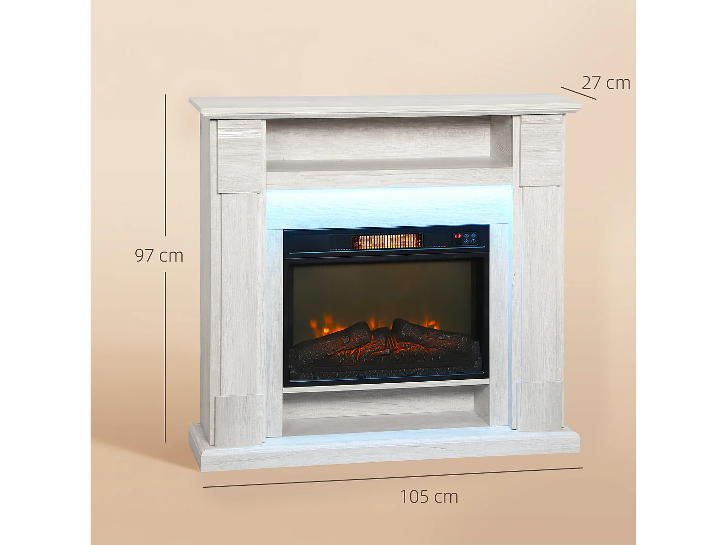 Camino elettrico con cornice effetto fiamma 3d realistico 3 modalità