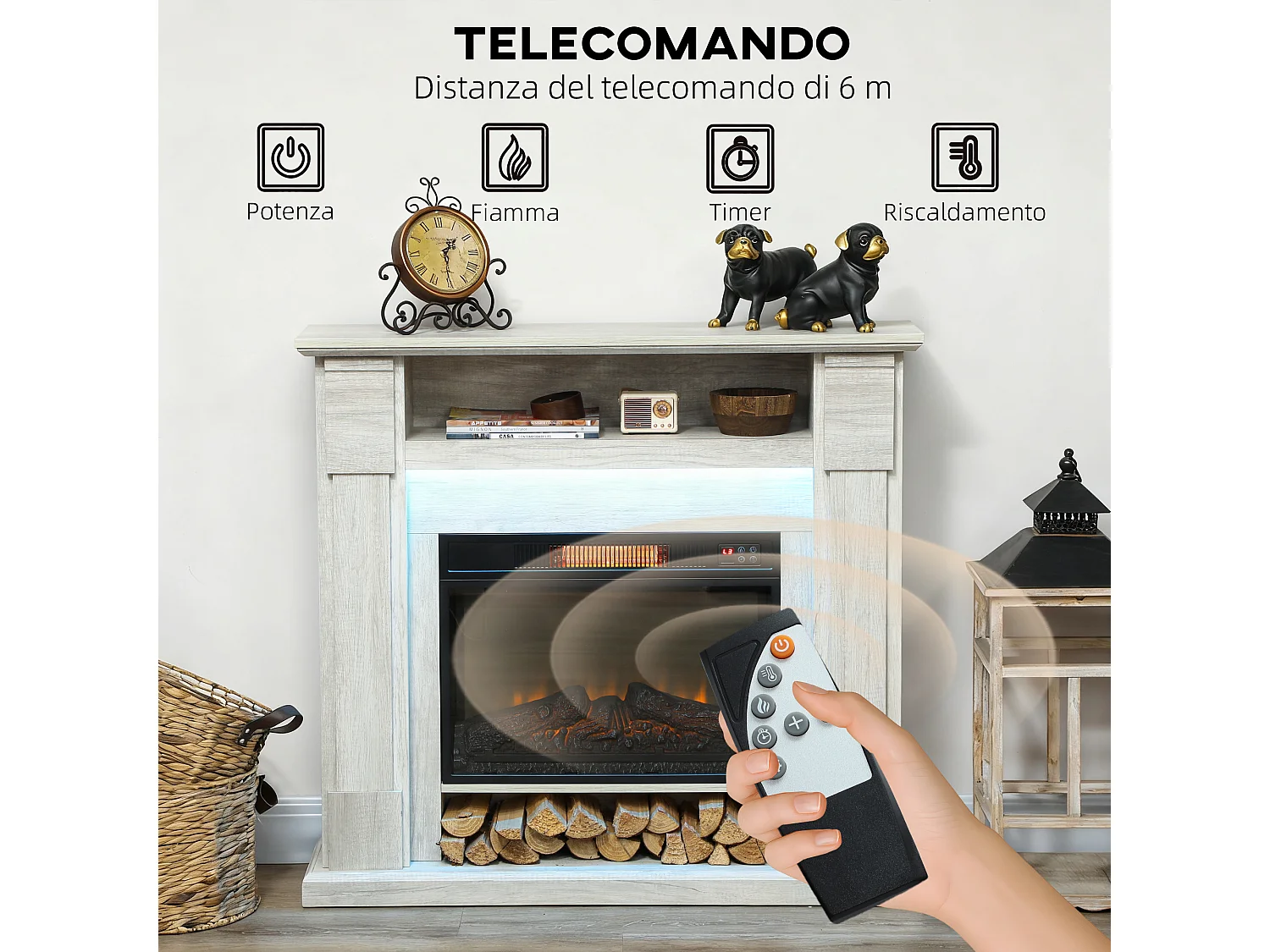 Camino elettrico con cornice effetto fiamma 3d realistico 3 modalità