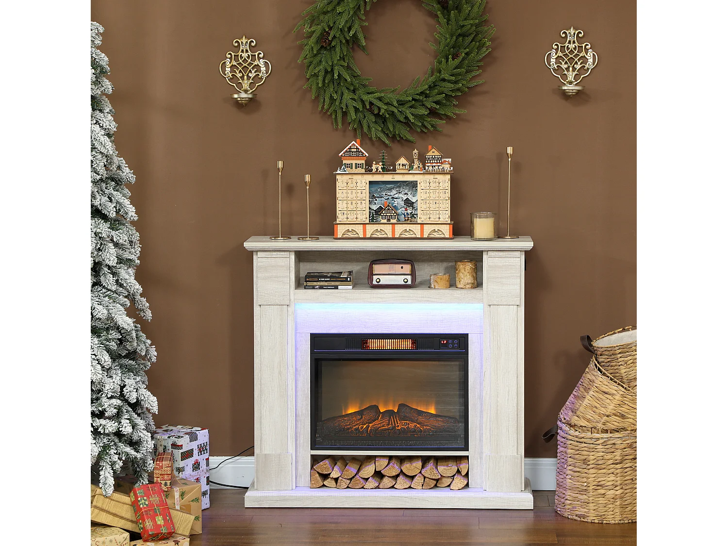 Camino elettrico con cornice effetto fiamma 3d realistico 3 modalità