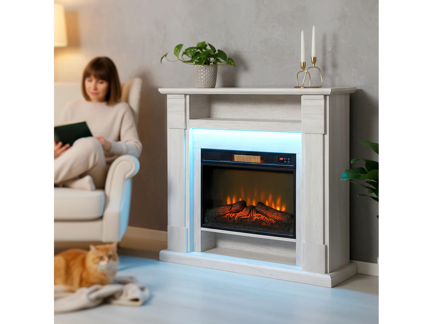 Camino elettrico con cornice effetto fiamma 3d realistico 3 modalità