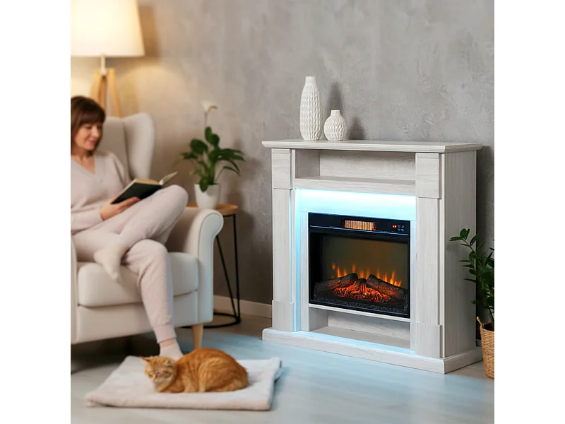 Camino elettrico con cornice effetto fiamma 3d realistico 3 modalità