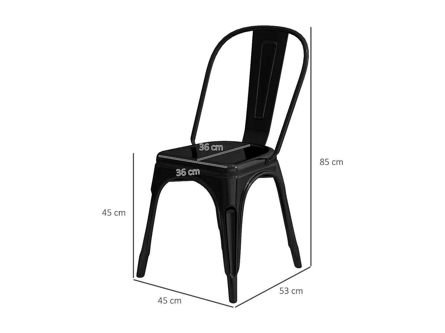 Set da 4 sedie da cucina impilabili dallo stile industriale in acciaio, 45x53x85cm, nero