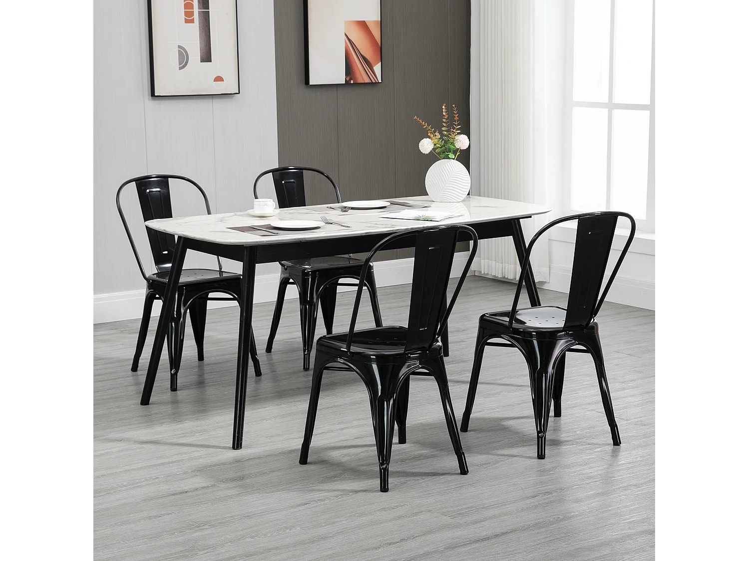 Set da 4 sedie da cucina impilabili dallo stile industriale in acciaio, 45x53x85cm, nero