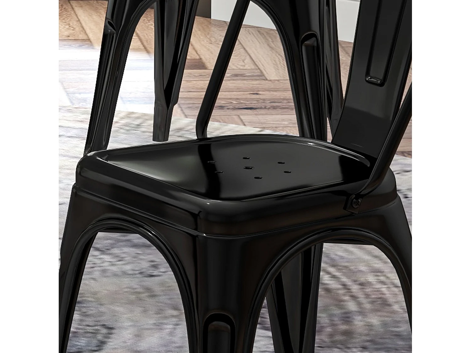 Set da 4 sedie da cucina impilabili dallo stile industriale in acciaio, 45x53x85cm, nero