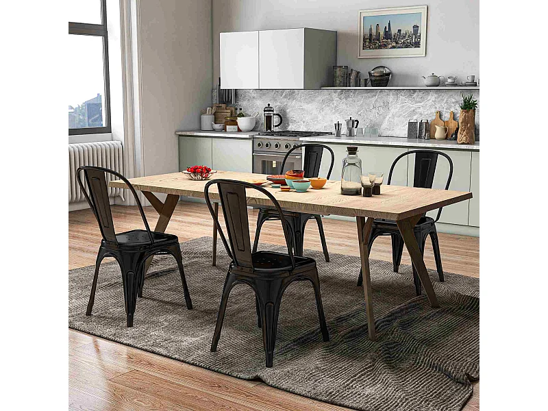 Set da 4 sedie da cucina impilabili dallo stile industriale in acciaio, 45x53x85cm, nero