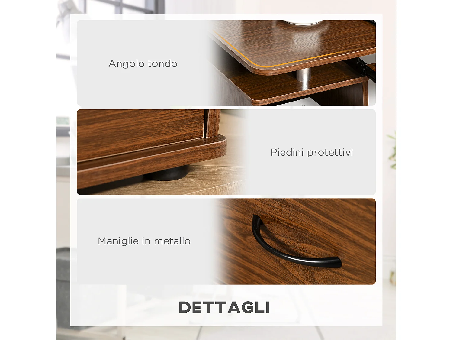 Scrivania porta pc in legno con cassetti e porta tastiera
